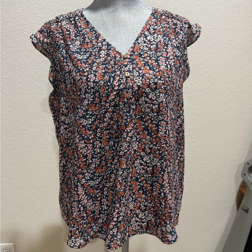 LOFT Black and Pink Floral Blouse